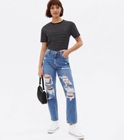 New Look Blue Extreme Rip High Waist Tori Mom Jeans
